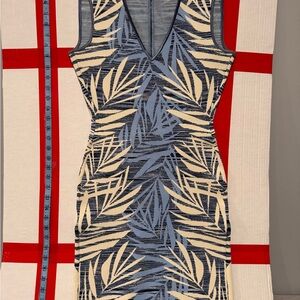 BCBGMaxAzria Blue and Cream Asymmetrical Dress